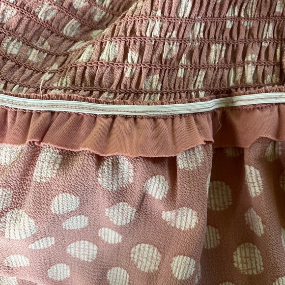 Candie’s Pink and Cream Polka Dot Jumpsuit Smocked Bodice Wide Leg Women’s XL - Picture 7 of 7